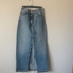 Zara Light Blue Denim Maxi Skirt with Front Slit